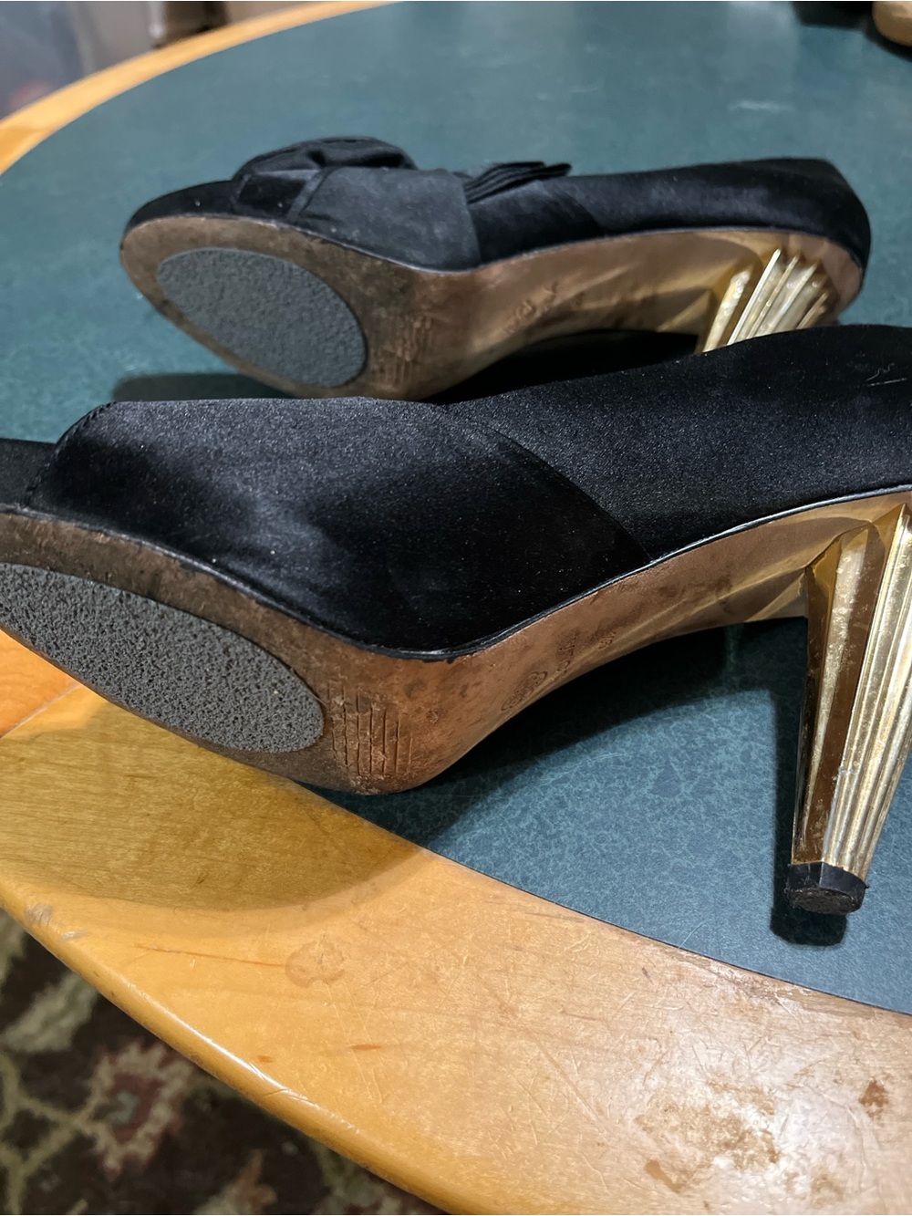Isola Black Satin Peep-Toe Pumps with Rosette 9.5 - Picture 7 of 7